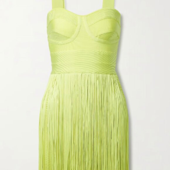 Hervé Léger - Fringed Recycled Bandage Mini Dress - Limoncello, Size Small [NEW] - Picture 2 of 4